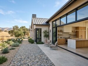 California kitchen beside climate-aware landscaping