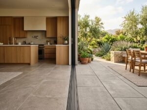 Indoor-outdoor kitchen flooring transition