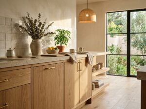 Natural white-oak kitchen cabinetry